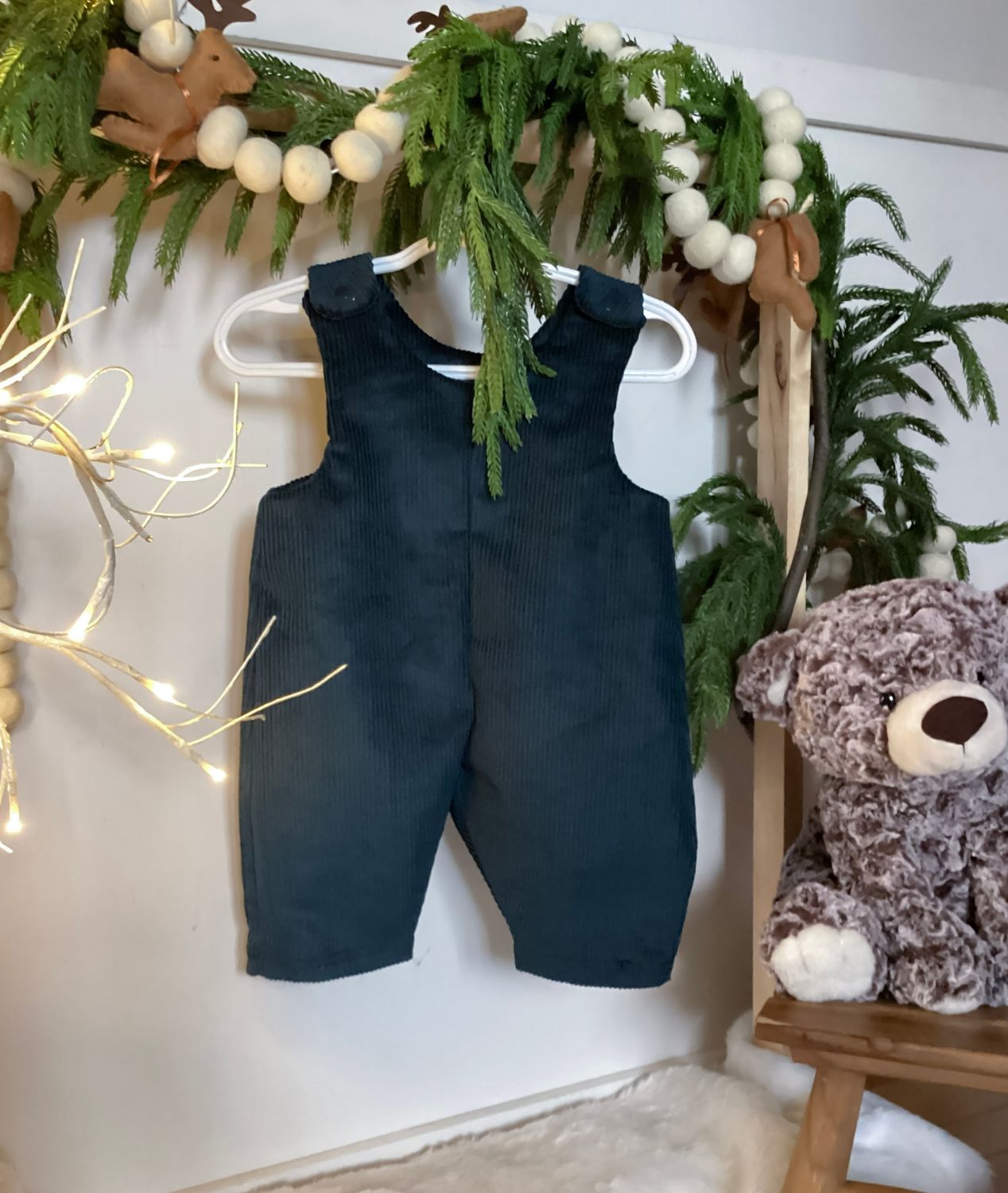 Dark Teal Corduroy Barrel Overalls