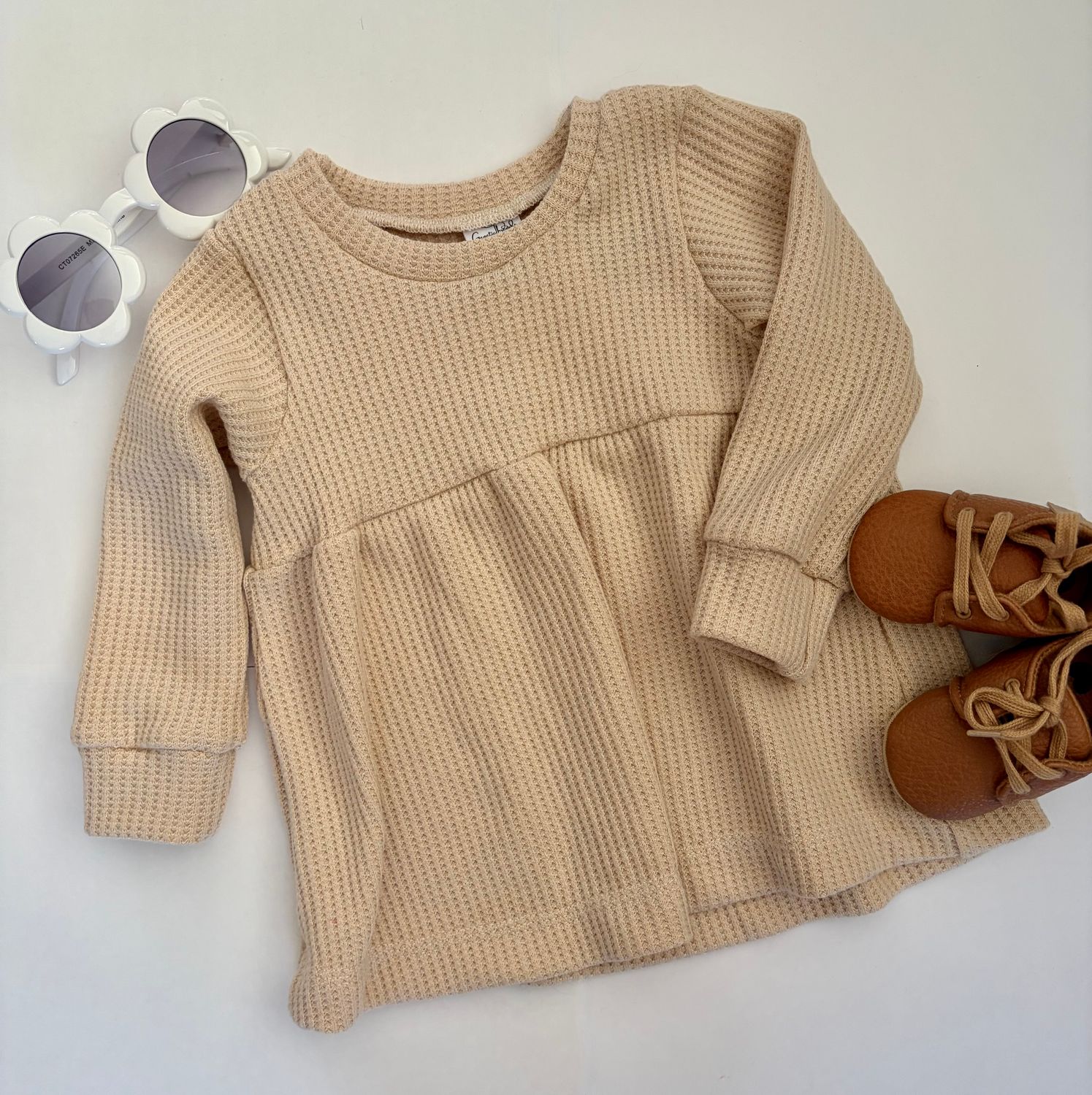 Cream Waffle Dress