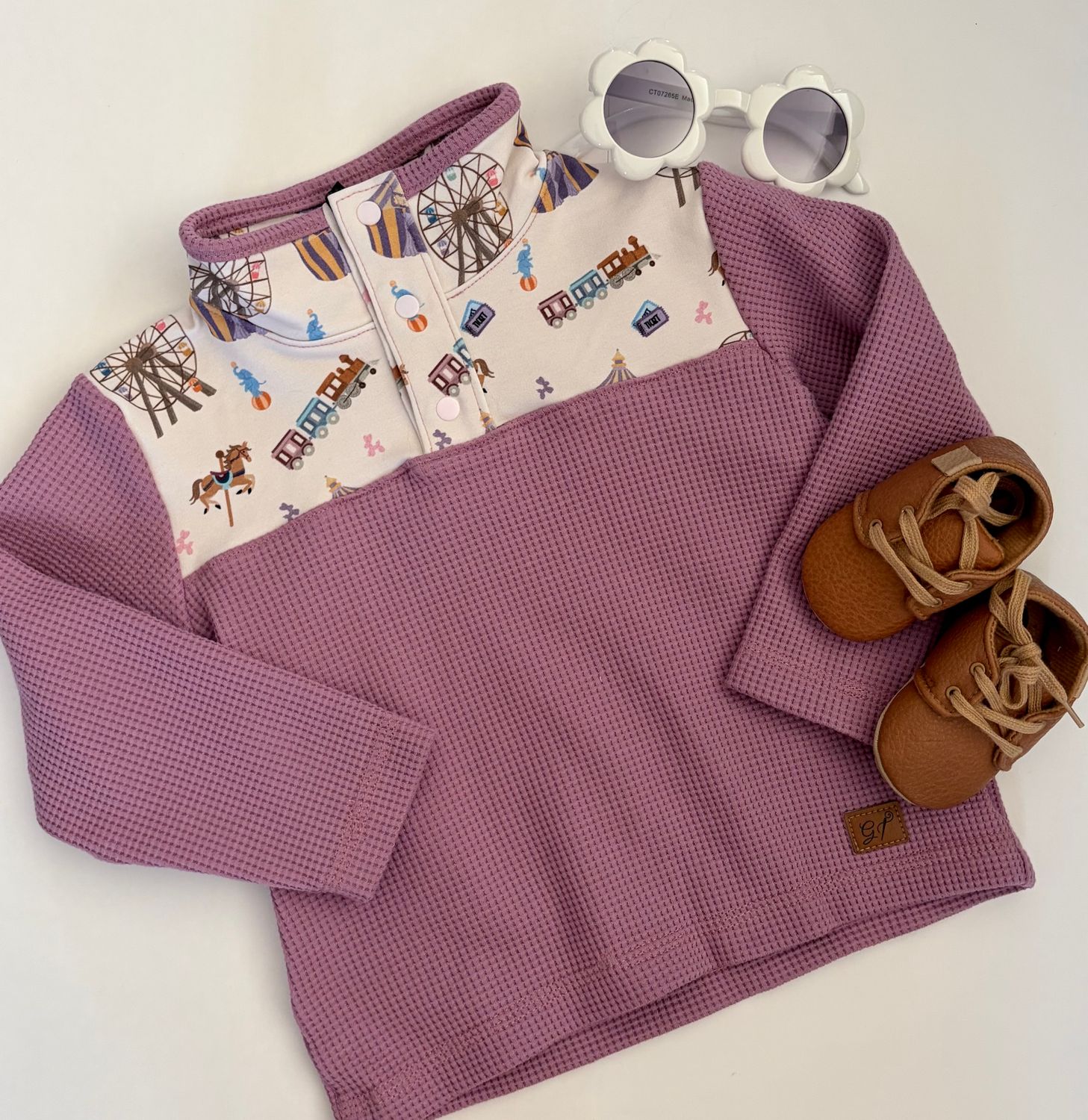 Mauve Pink Waffle Quarter Snap with Circus Custom Print Accents