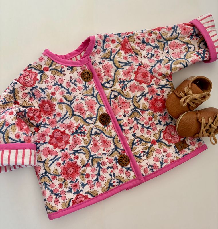 Light Pink Vintage Floral Quilted Jacket