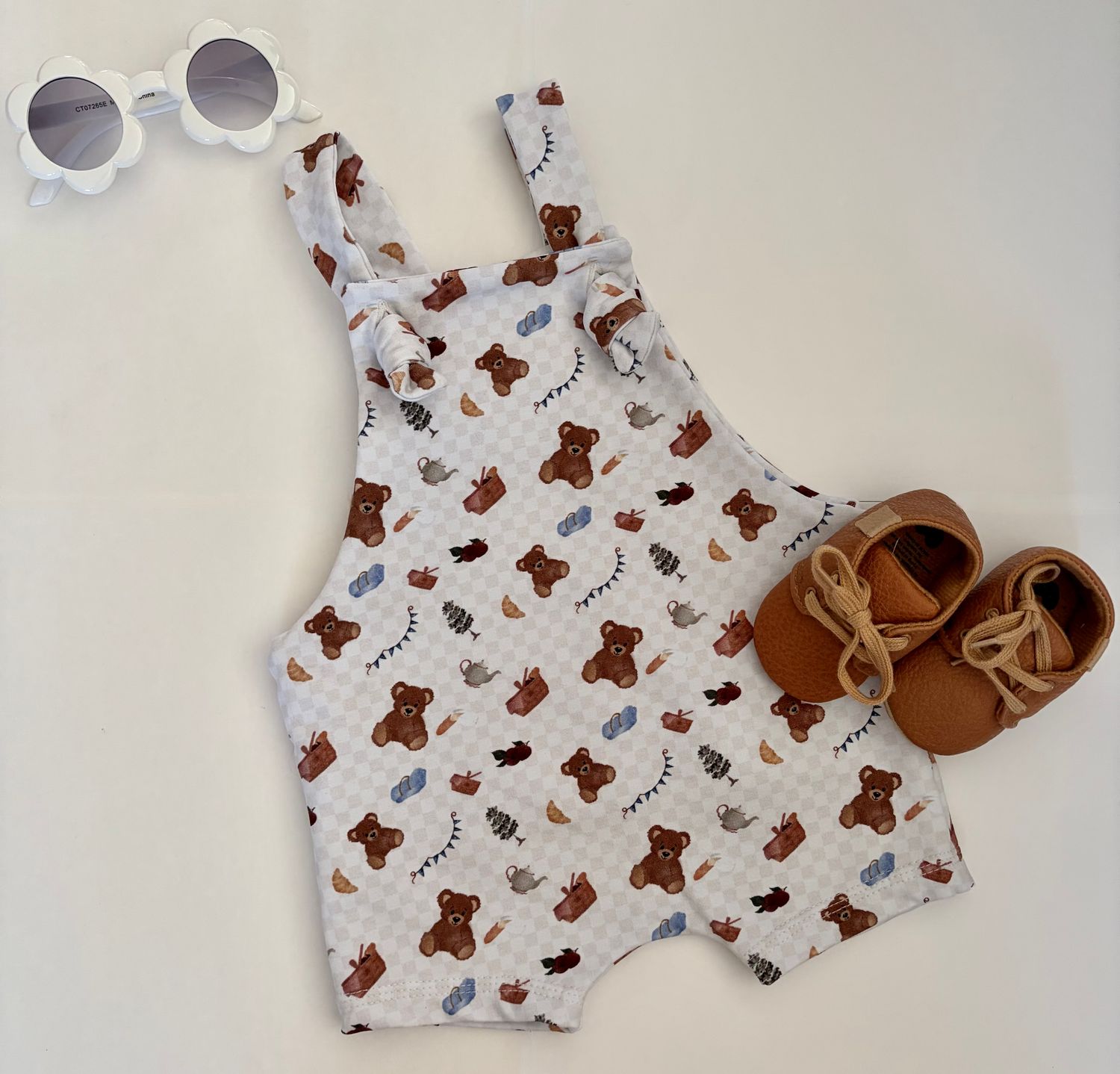 Teddy Bear Picnic Custom Print Shorty Romper