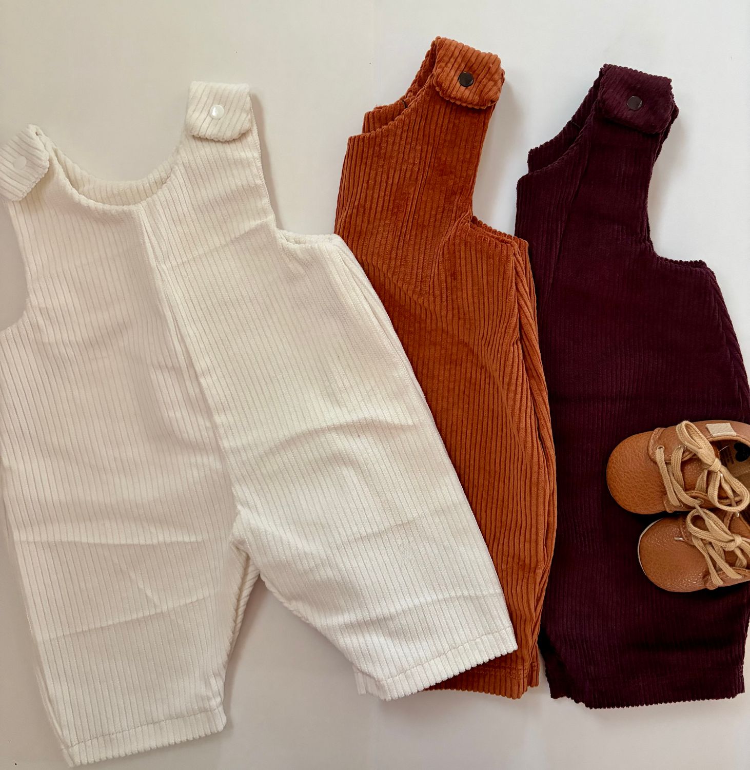 White Corduroy Barrel Overalls