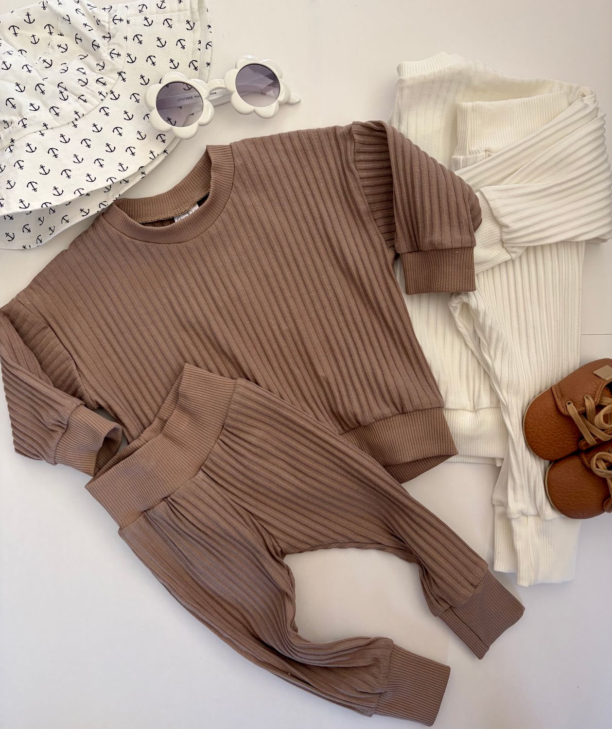 Taupe Matching Rib Set (crewneck + joggers)