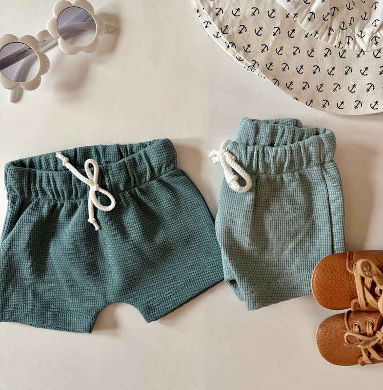 Coastal Breeze Summer Shorts - Deep Aqua Waffle