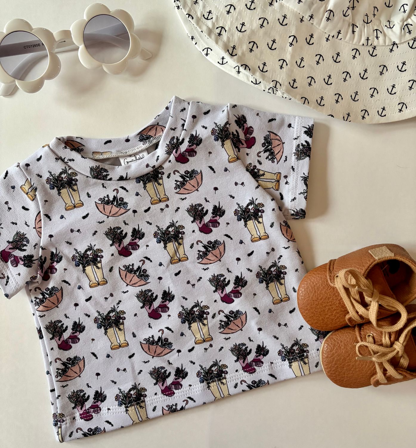 Coastal Breeze T-Shirt- Floral Rainboots Custom Print