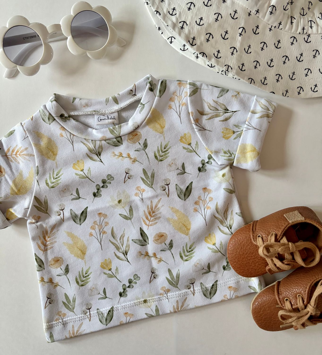 Coastal Breeze T-Shirt- Pale Yellow and Green Floral