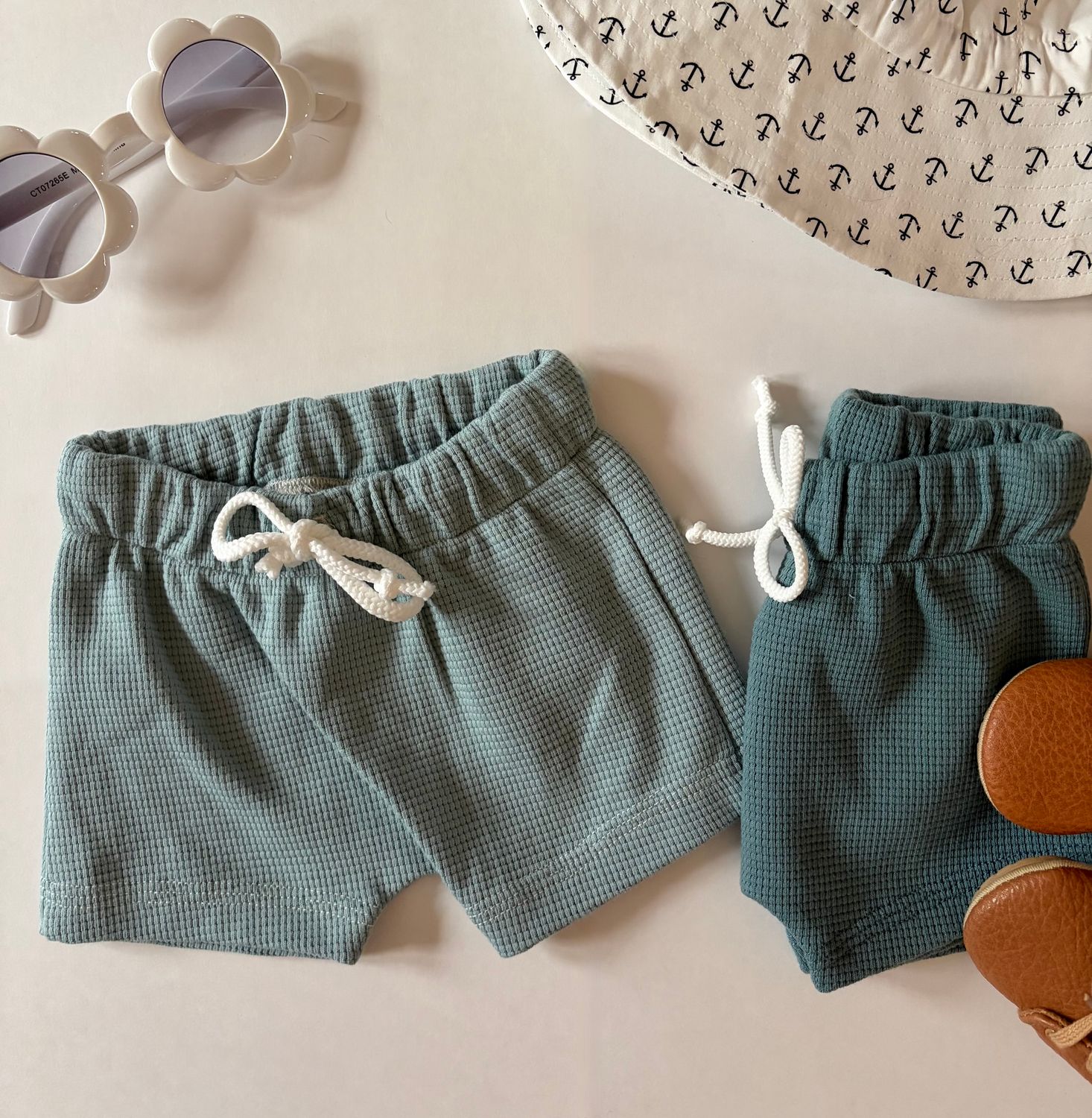 Coastal Breeze Summer Shorts - Light Aqua Waffle