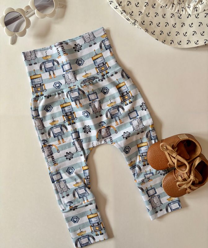 Blue and White Striped Robots - Grow with me Joggers