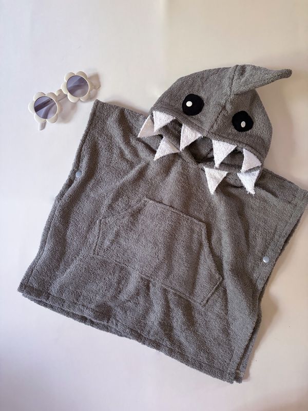 Seaside Hooded Beach/Bath Towel - Grey Shark Attack
