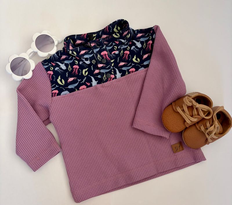 Mauve Pink Waffle Quarter Snap with Under the Sea Custom Print Accents