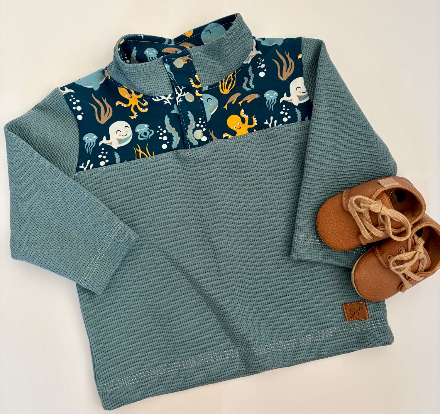 Dark Teal Waffle Quarter Snap with Sea Creatures Accents