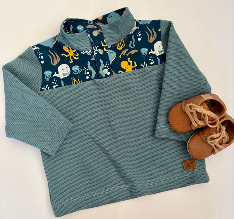 Dark Teal Waffle Quarter Snap with Sea Creatures Accents