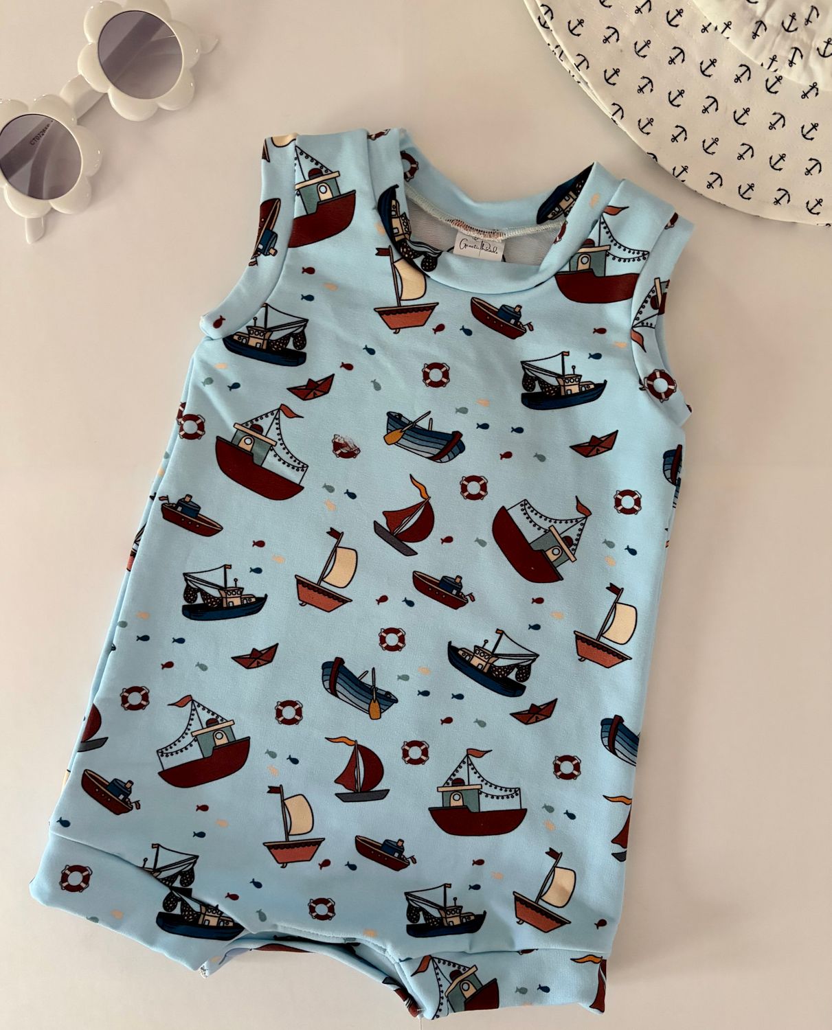Summer Tank Romper - Custom Boat Print
