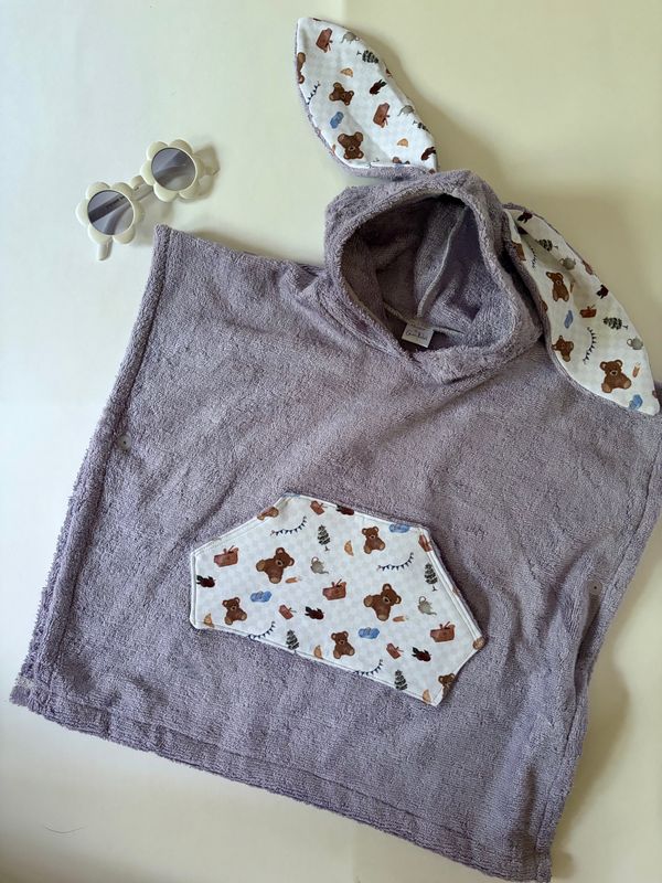 Seaside Hooded Beach/Bath Towel - Purple Bunny Ear Accents