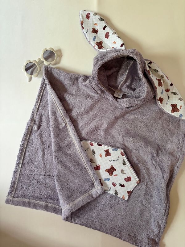 Seaside Hooded Beach/Bath Towel - Purple Bunny Ear Accents