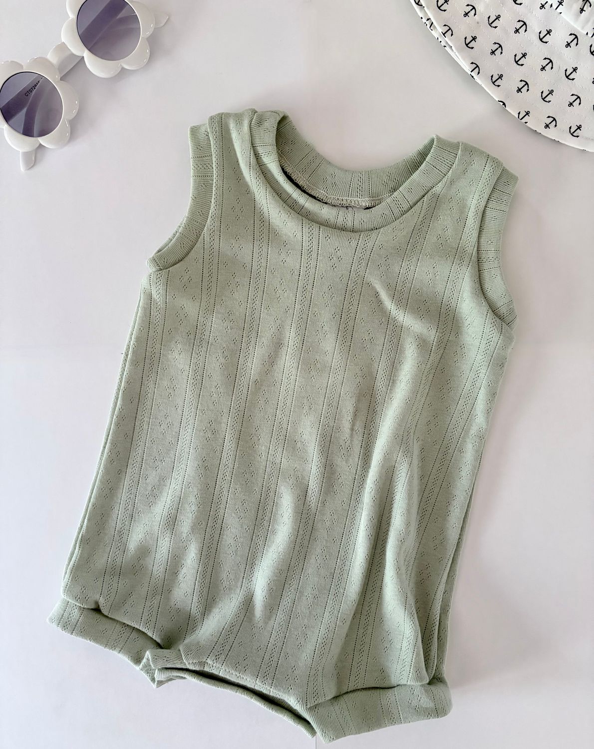 Summer Tank Romper - Pale Green Pointelle