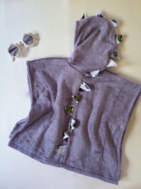 Seaside Hooded Beach/Bath Towel - Purple Dino Spikes Accents