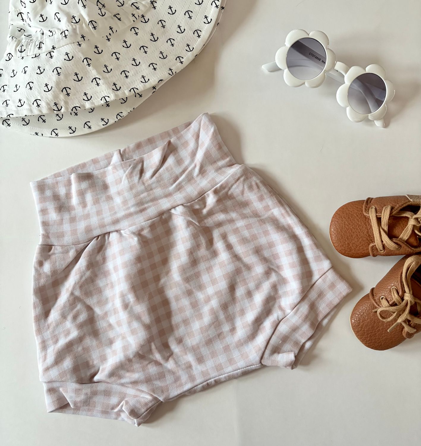 Coastal Breeze Summer Bummies - Pink and White Gingham