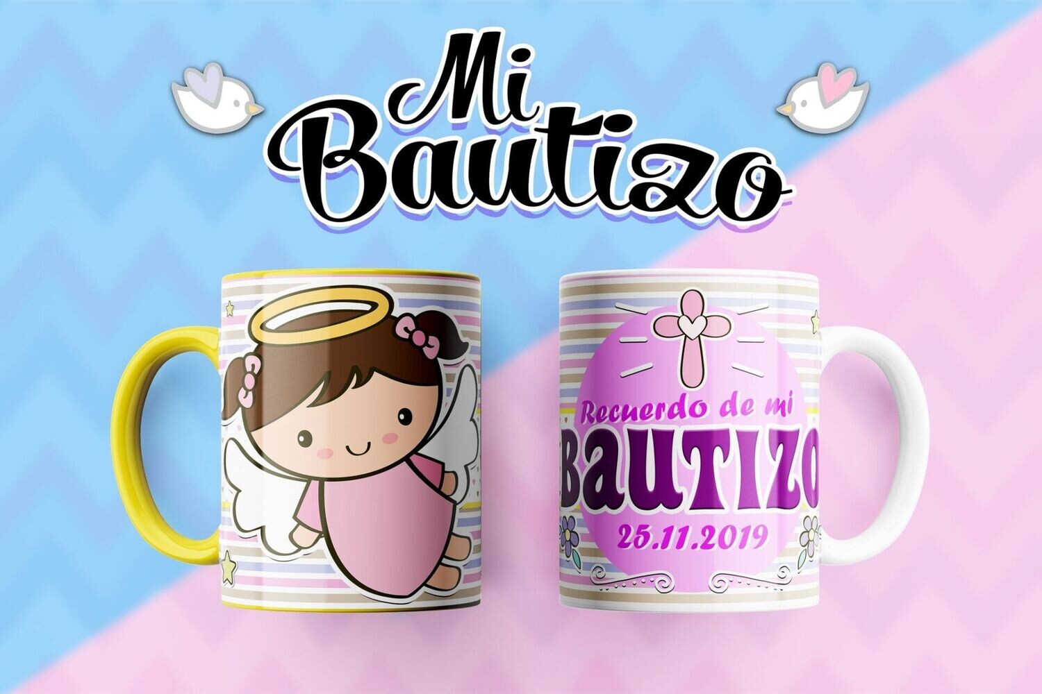 Taza bautizo "niña angelito pink" 009