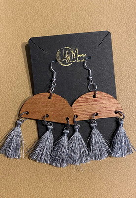 Wood and Silver Tassel Earrings