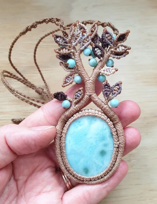 Tree of Life Necklace with Larimar Pendant &amp; Larimar Beads