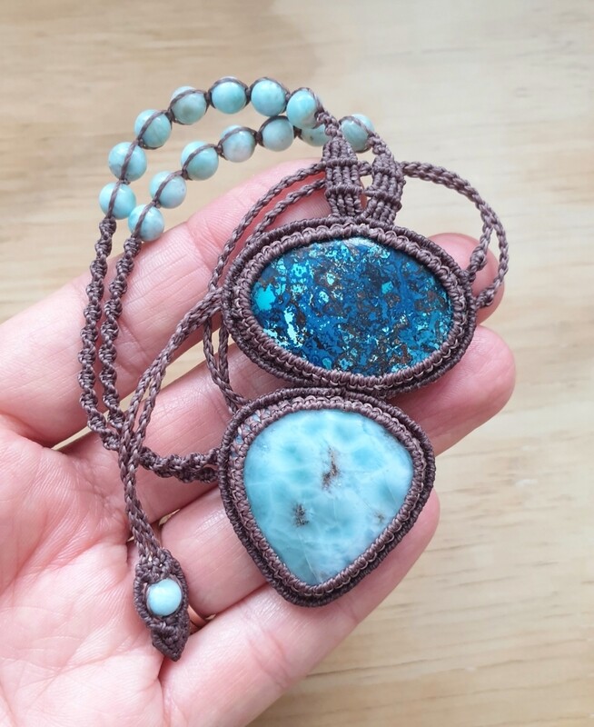 Azurite &amp; Larimar Micromacrame Necklace