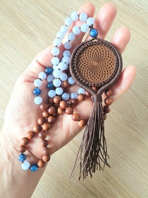 Throat Chakra Intention Beaded Necklace with Blue Lace Agate &amp; Blue Kyanite