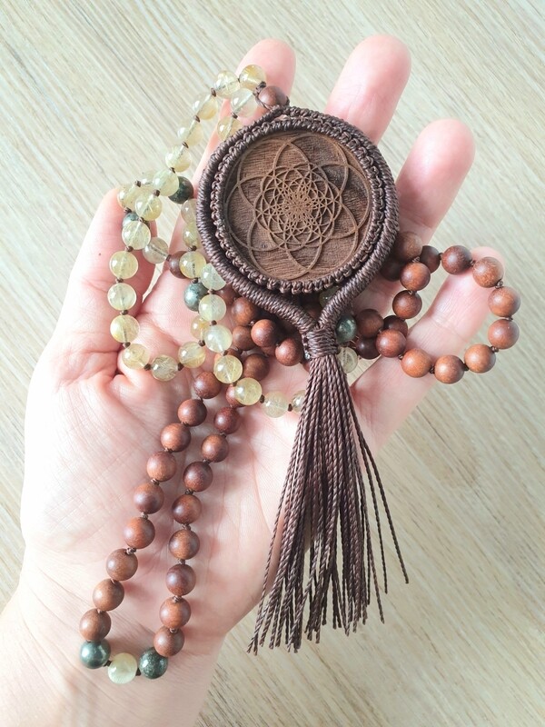 Solar Plexus Intention Beaded Necklace with Golden Rutilated Quartz &amp; Pyrite