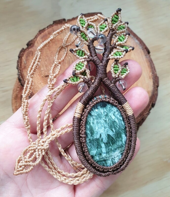 Tree of Life Necklace with Seraphinite Pendant &amp; Clear Quartz Beads