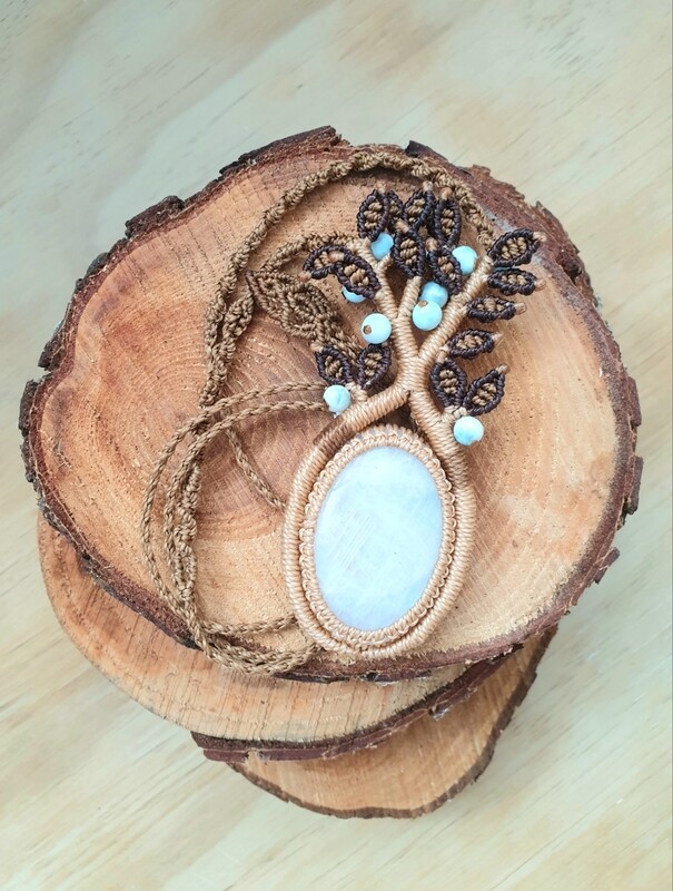 Tree of Life with Rainbow Moonstone Pendant &amp; Larimar beads