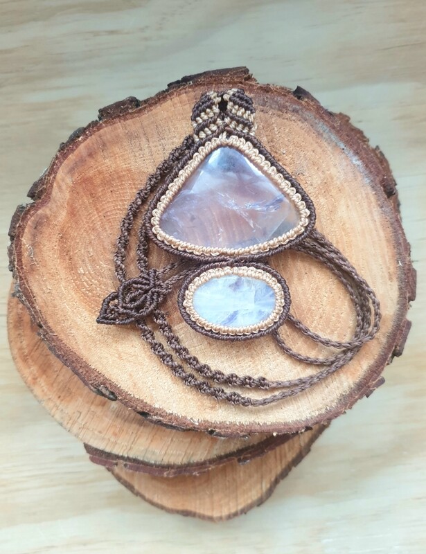 Hidden Gem - Amethyst &amp; Rainbow Moonstone Macrame Necklace
