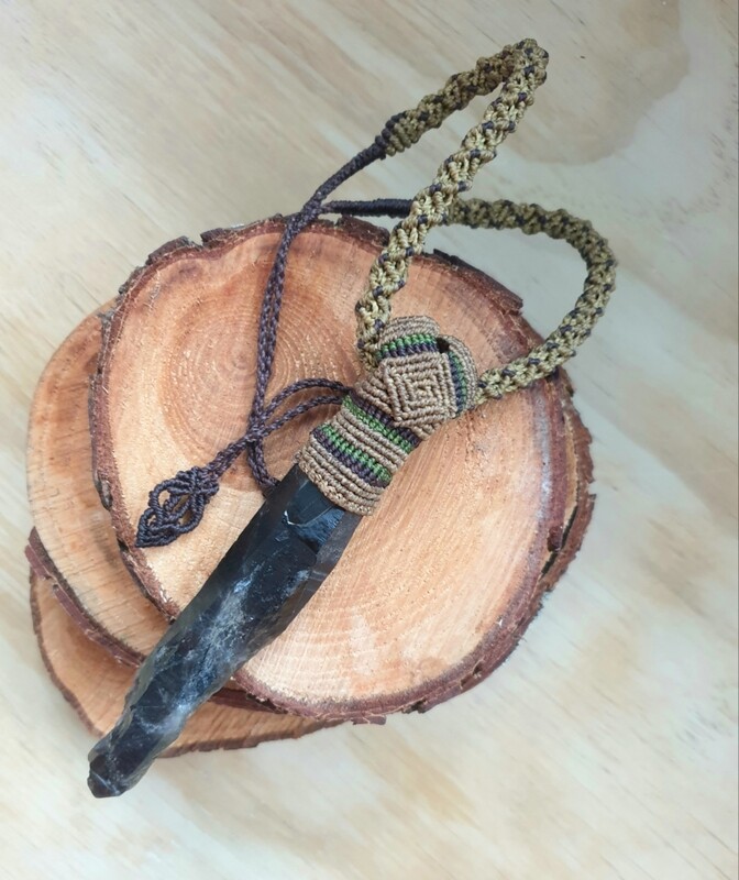 Raw Smokey Quartz Massive Point Macrame Necklace
