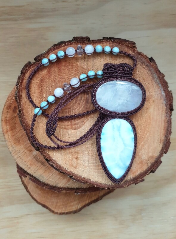 Larimar &amp; Rainbow Moonstone Macrame Necklace