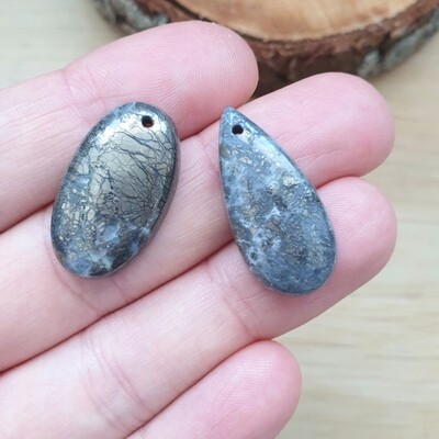2 x Marcasite Top Drilled Cabochon Lot / Pendant Lot for jewelry making or diy craft projects 10.3gr
