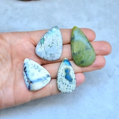 4 x Mixed Stone Tear-drop Cabochon Lot / Pendant Lot for jewelry making or diy craft projects 33.9gr