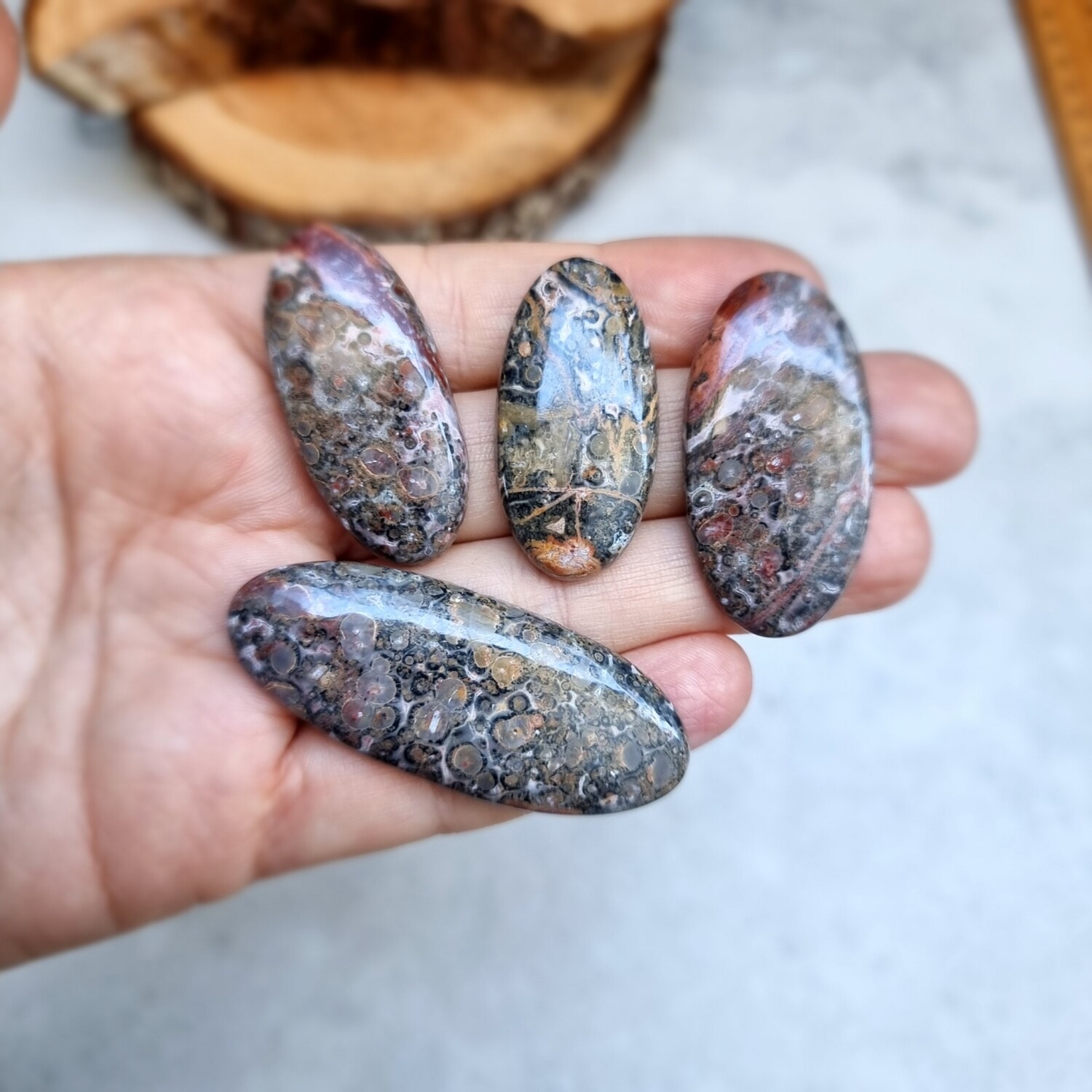 4 x Leopard Jasper Cabochon / Pendant for jewelry making or diy craft projects 33.7gr