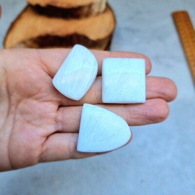 3 x Scolesite Freeform Cabochon Lot / Pendant Lot for jewelry making or diy craft projects 25.5gr