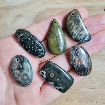 6 x Ocean Jasper top drilled Pendant Lot for jewelry making or diy craft projects 27.3gr