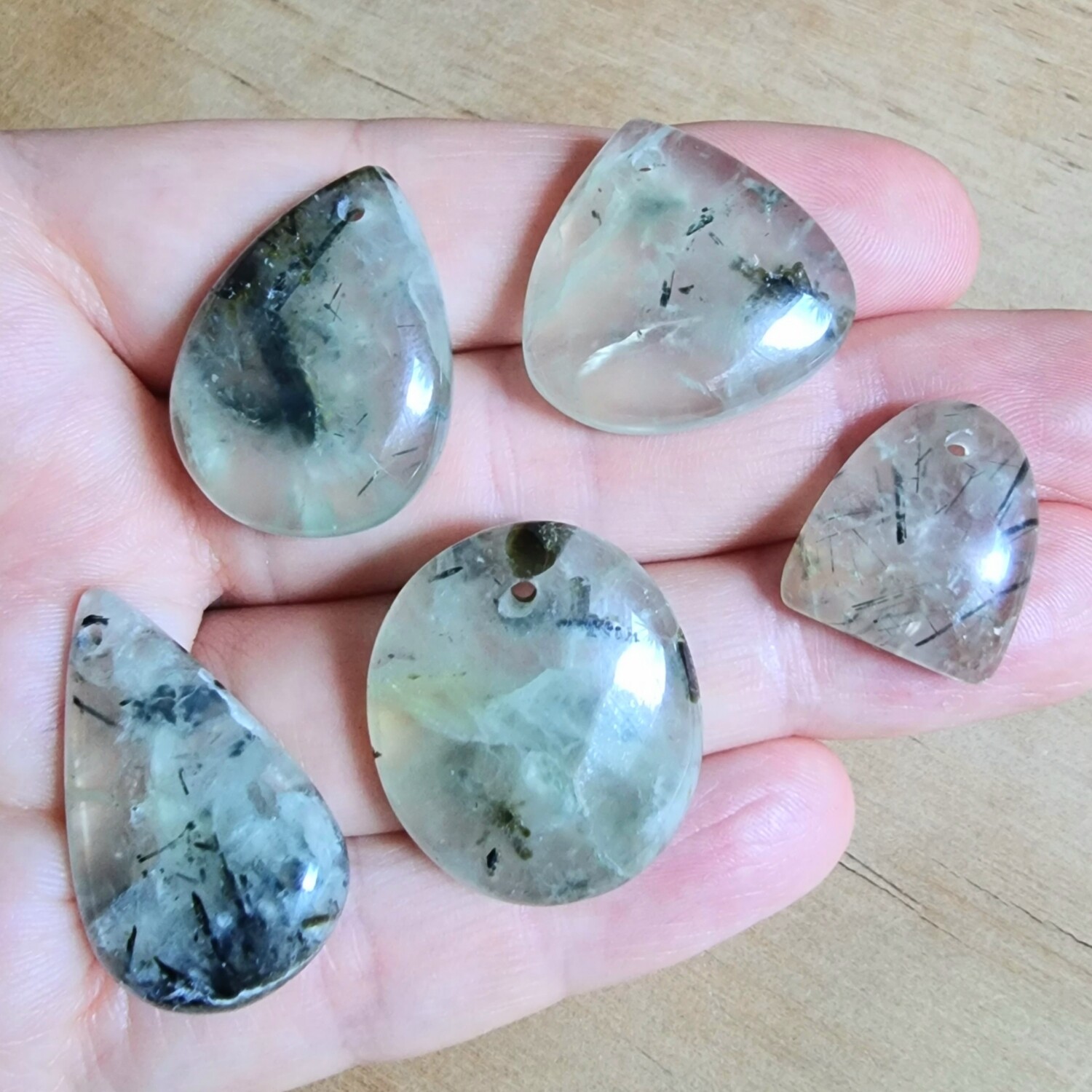 5 x Prehnite with Epidote top drilled Pendant Lot for jewelry making or diy craft projects 28.3gr