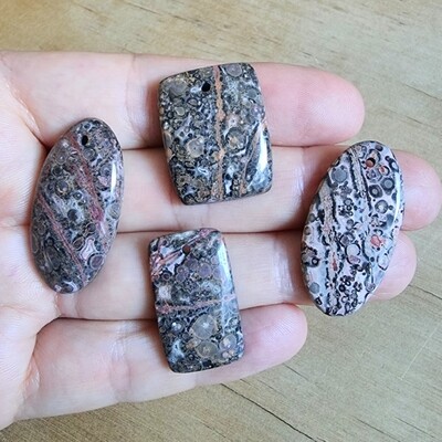 4 x Leopard Jasper top drilled Pendant Lot for jewelry making or diy craft projects 17.2gr