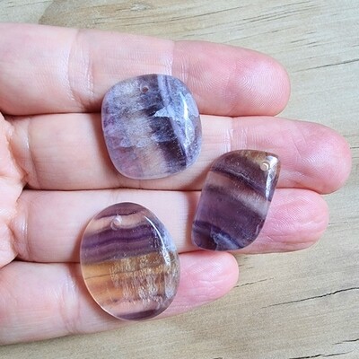 3 x Rainbow Fluorite top drilled Pendant Lot for jewelry making or diy craft projects 14.7gr