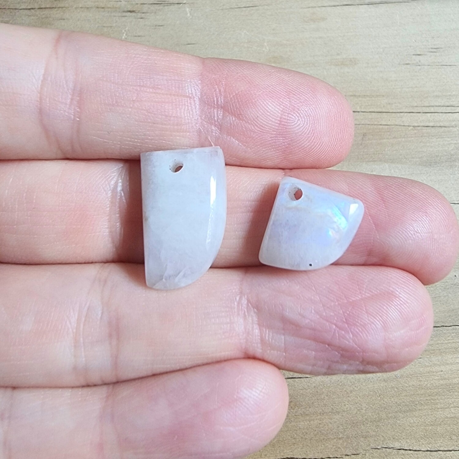 2 x Moonstone top drilled Pendant Lot for jewelry making or diy craft projects 4.7gr
