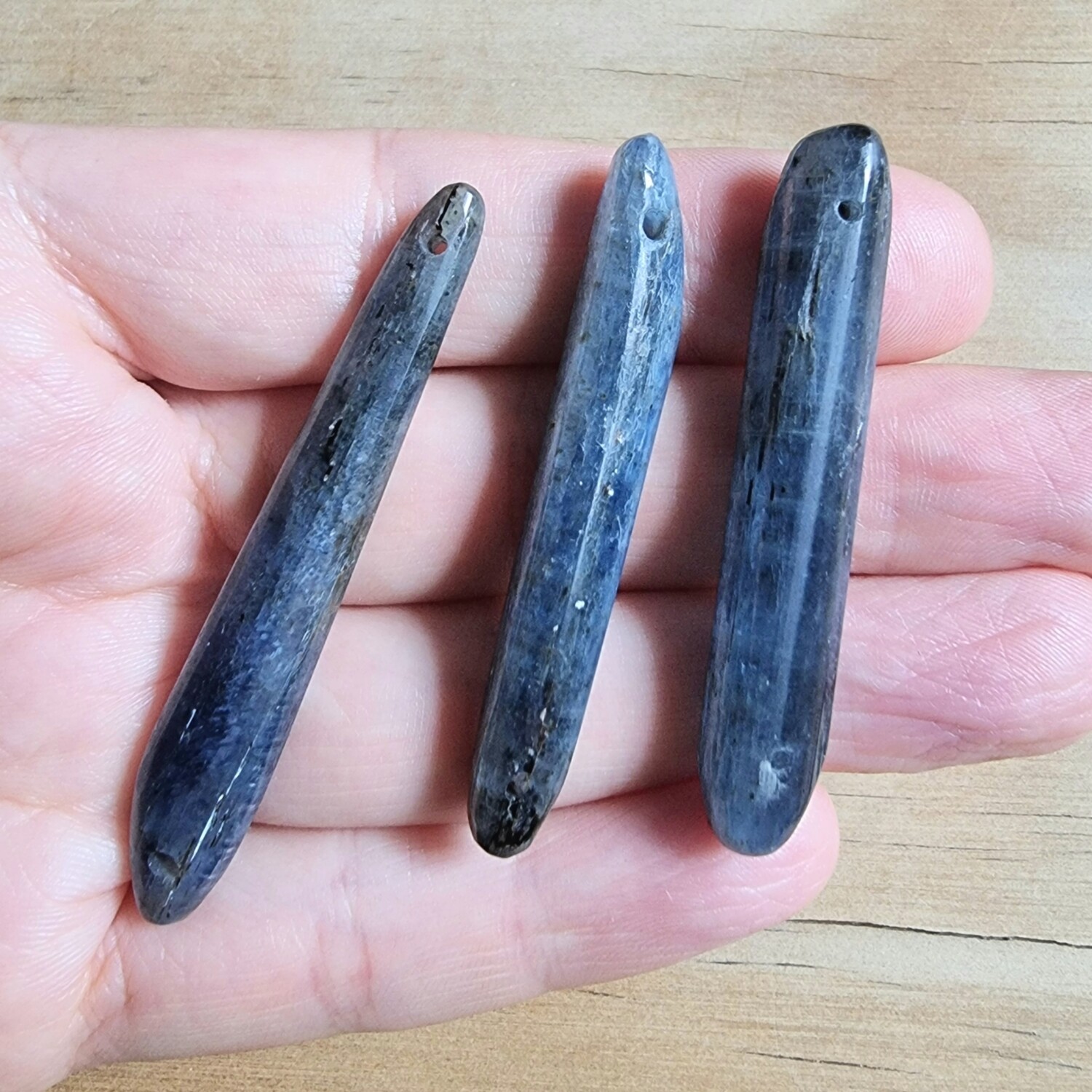 3 x Blue Kyanite double end drilled Pendant Lot for jewelry making or diy craft projects 23.7gr