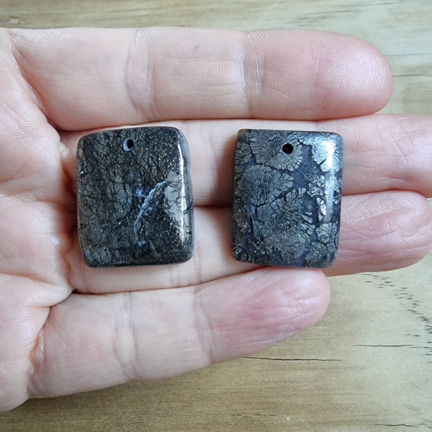 2 x Marcasite Top Drilled Cabochon Lot / Pendant Lot for jewelry making or diy craft projects 16.4gr