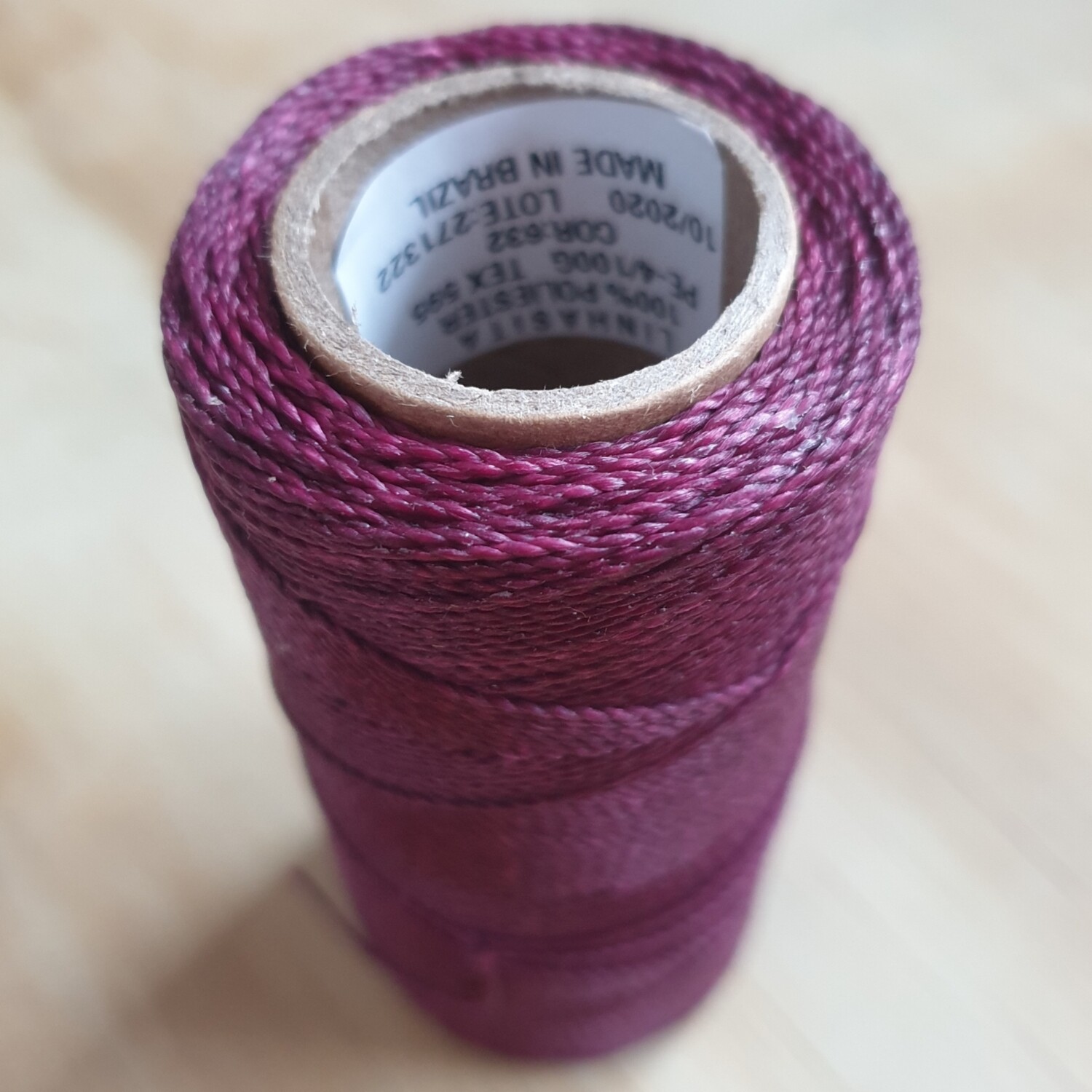 Cor #632 1mm Waxed Linhasita Thread 170m Spool - DEEP VIOLET