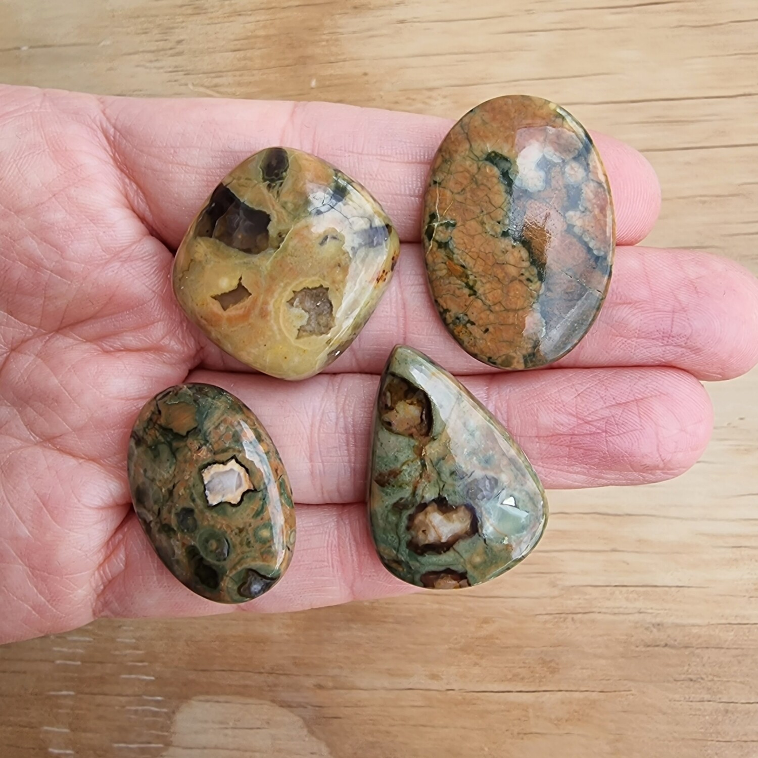 4 x Rainforest Jasper Cabochon lot / Pendant lot for jewelry making or diy craft projects 30gr