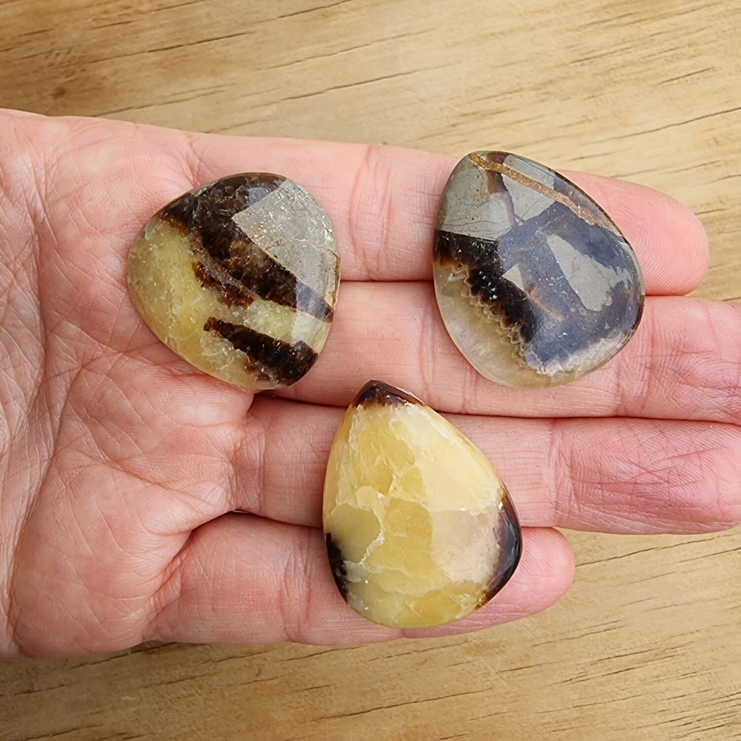 3 x Septarian Cabochon lot / Pendant lot for jewelry making or diy craft projects 27.3gr