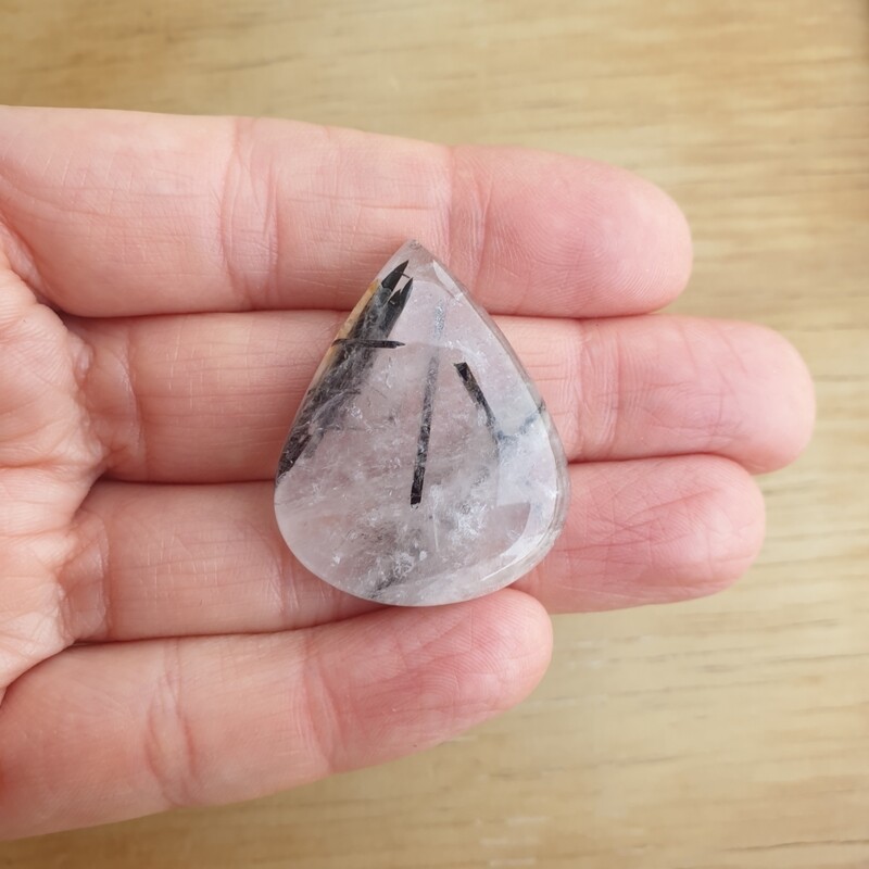 Black Tourmaline Rutilated Quartz Cabochon / Pendant for jewelry making or diy craft projects 13.1gr