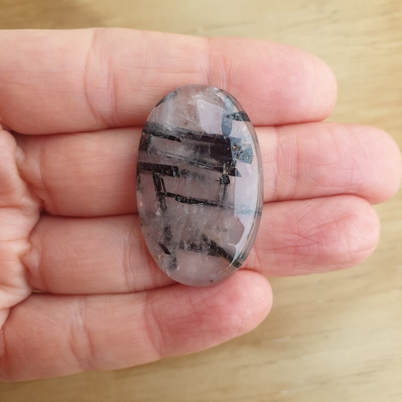 Black Tourmaline Rutilated Quartz Cabochon / Pendant for jewelry making or diy craft projects 10.8gr