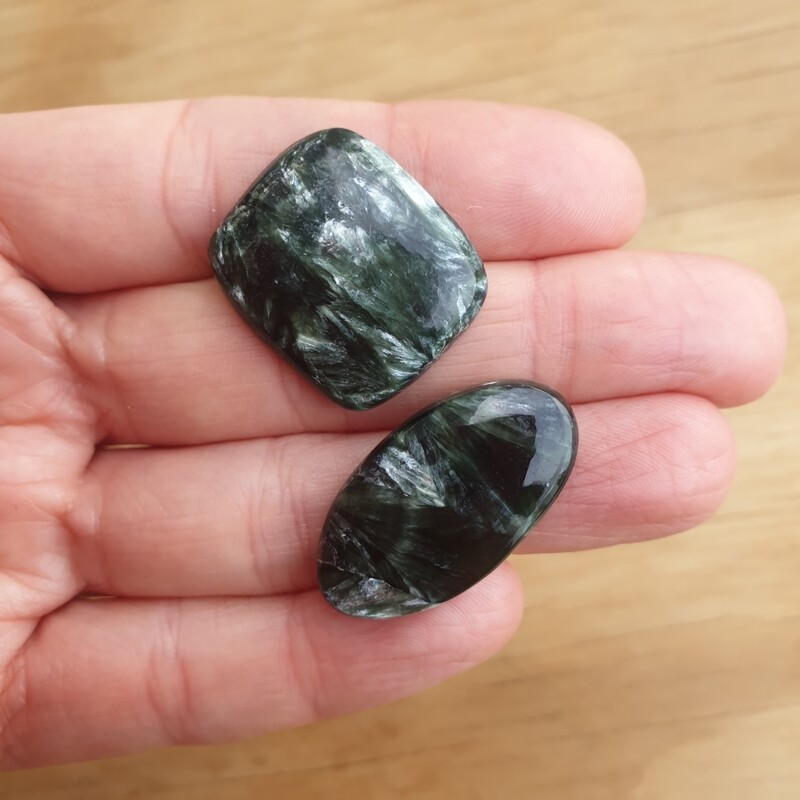 2 x Seraphinite Cabochon lot / Pendant lot for jewelry making or diy craft projects 10.6gr